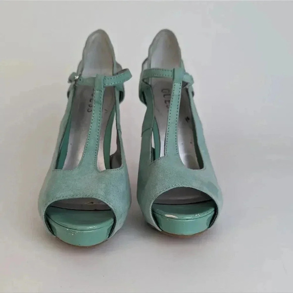 Guess Mary Jane Tiffany Blue Platform Heels - 7.5 - Picture 5 of 11